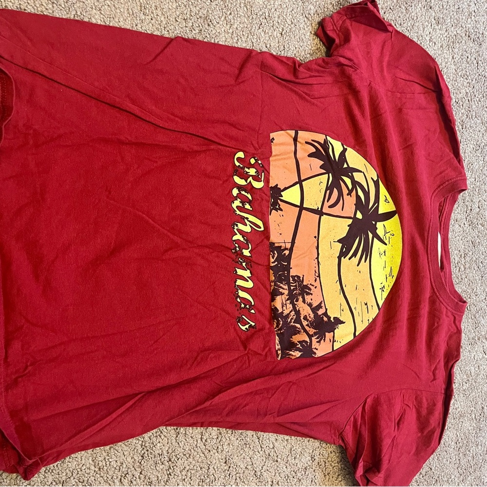Bahamas Red Beach Graphic Tee with Sunset Print large